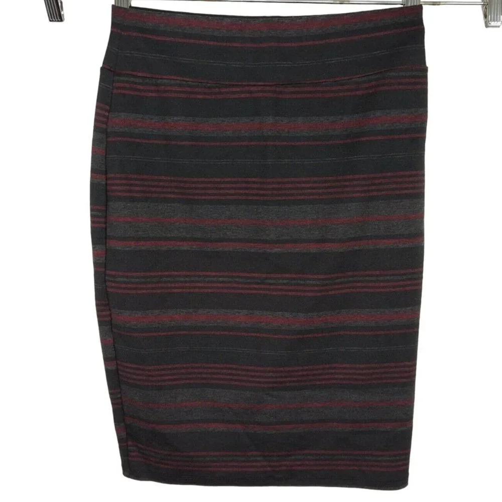 Joe B by Joe Benbasset Pencil Bodycon Skirt Women Size M Black Gray Red Stripe